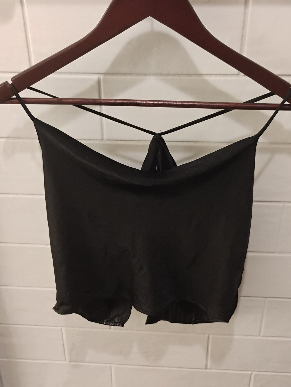 Zara Women's Cowl Neck Black Satin Crop Top Sz XS
